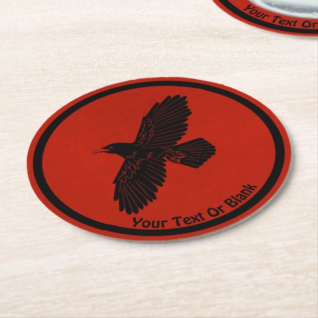 Raven On Red Round Paper Coaster (Angled)