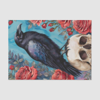 Raven On Skull Red Roses Teal Background Tissue Paper