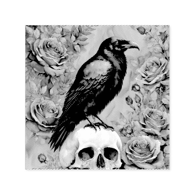 Raven On Skull With Roses Self-inking Stamp (Design)