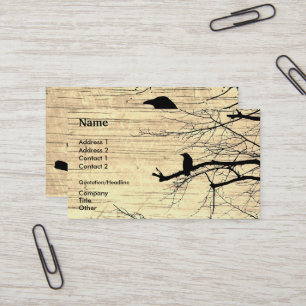 Raven on the Tree with wooden background Business Business Card