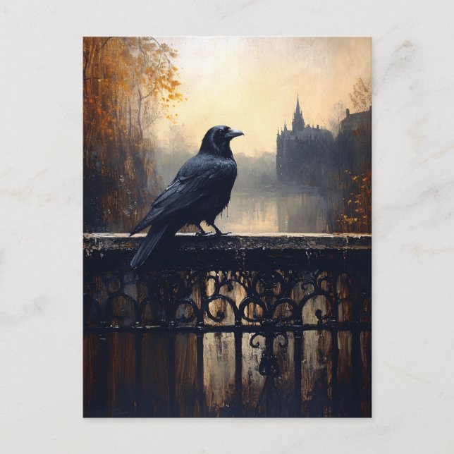 Raven on Wrought Iron Fence Gothic Postcard (Front)