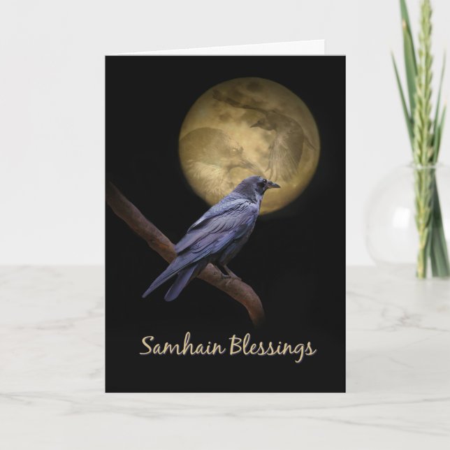 Raven or crow Samhain Celtic Blessings Card (Front)
