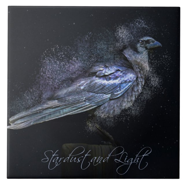 Raven or Crow Stardust Magic Witchcraft Art Tile (Front)