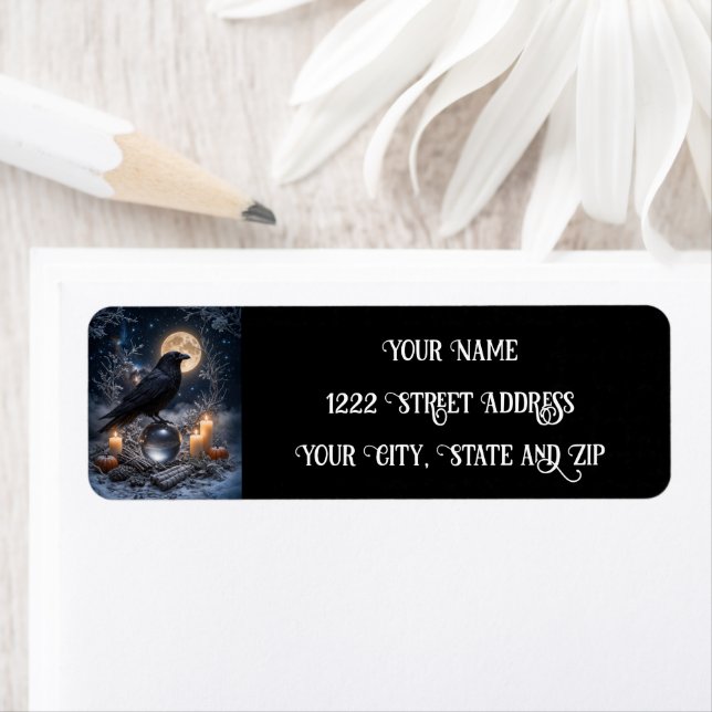Raven Pagan Winter Crystal Mystical Return Address (Insitu)
