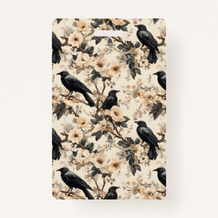 Raven pattern crow floral trees Badge ID Badge