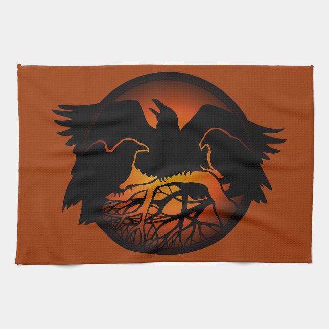 Raven Plate First Nations Raven Art Serving Plates Tea Towel (Horizontal)