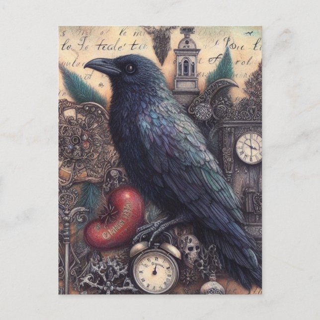 Raven Poe Collage Postcard (Front)