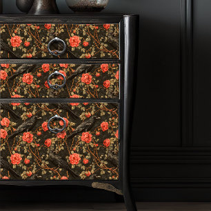 Raven Red Rose Bramble Illustration Dark Gothic  Tissue Paper