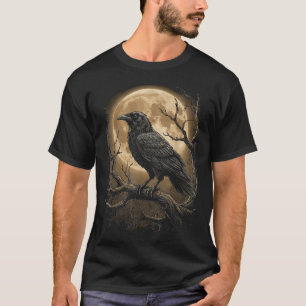 Raven Rose Moon Scary Black Gothic Spooky Crow T-Shirt