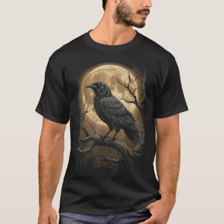 Raven Rose Moon Scary Black Gothic Spooky Crow T-Shirt