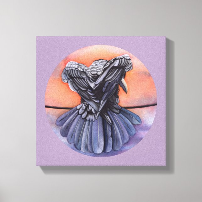 Raven Ruffling Feathers Roosting Crow Bird Art Canvas Print (Front)