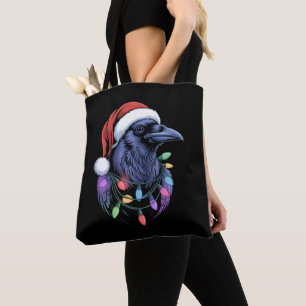 Raven Santa Christmas Tree Lighting Xmas Funny Tote Bag