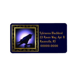 Raven Silhouette Against the Moon Label