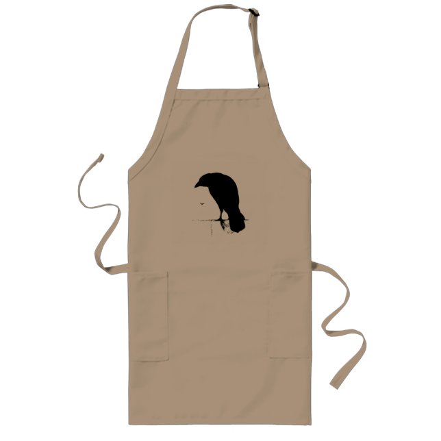 Raven Silhouette - Vintage Goth Ravens & Crows Long Apron (Front)