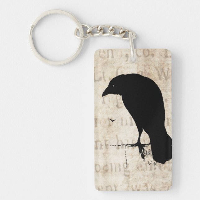 Raven Silhouette - Vintage Retro Ravens & Crows Key Ring (Front)
