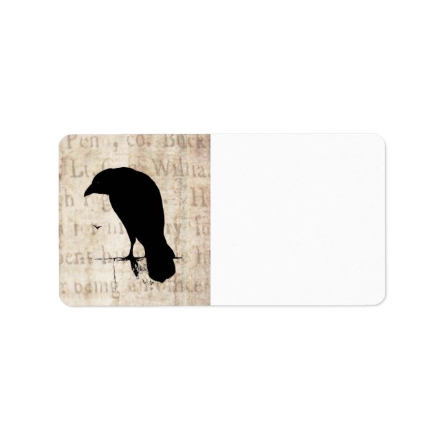Raven Silhouette - Vintage Retro Ravens & Crows Label (Front)