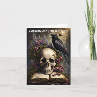 Raven Skull Book and Flowers Gothic Birthday Card