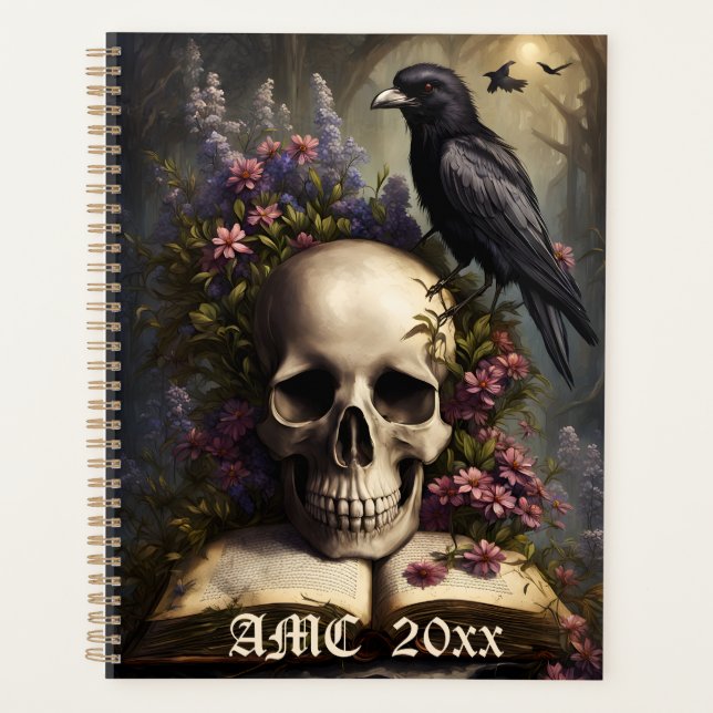 Raven Skull Book and Flowers Planner (Front)