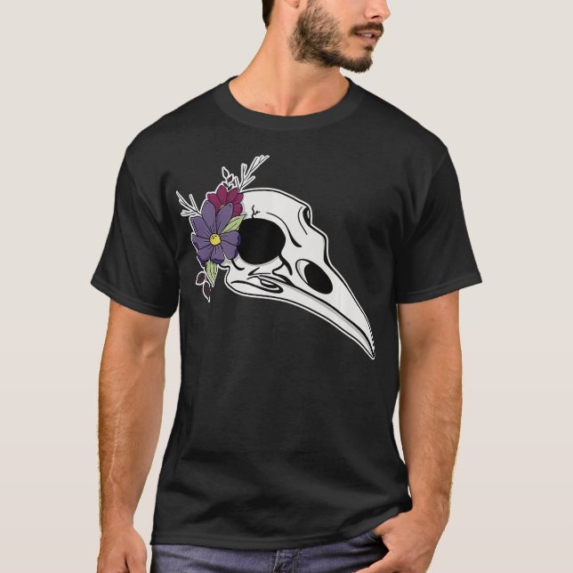 Raven Skull Floral Pastel Goth Macabre Taidermy Me T-Shirt (Front)