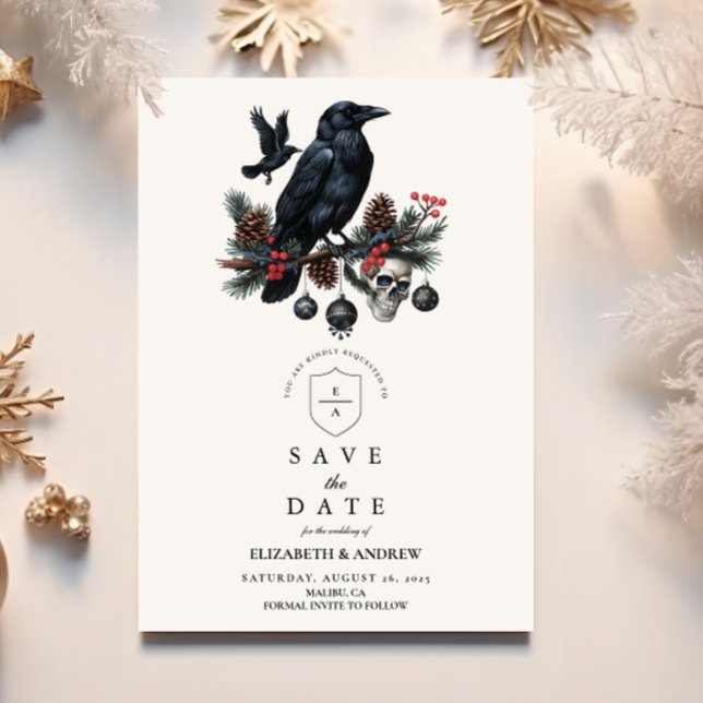 Raven Skull Gothic Holiday Wedding Save The Date (Creator Uploaded)