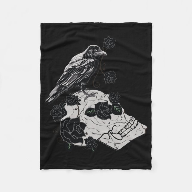 Raven, Skull & Roses Throw Blanket (Front)