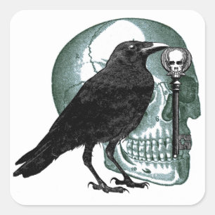 Raven Skull Skeleton Key Square Sticker