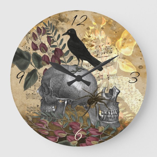 Raven Skulls and Spider Large Clock (Front)