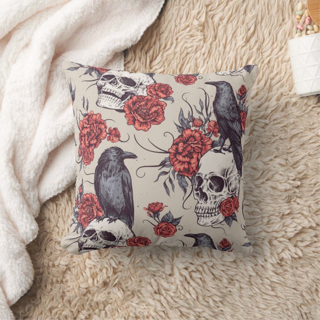 Raven Skulls Roses Cushion (Blanket)
