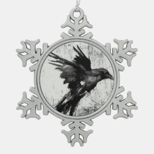 Raven snowflake pendant snowflake pewter christmas ornament
