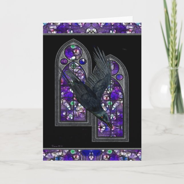 Raven Stained Glass Gothic Blank Greeting card (Front)