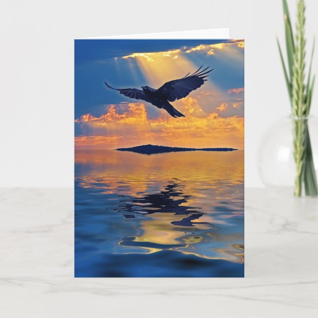 Raven & Sunset Birdlover's Greeting Card (Front)