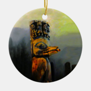 Raven Totem Pole Ceramic Tree Decoration