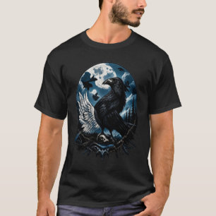 Raven Under the Moon Night Landscape Art T-Shirt