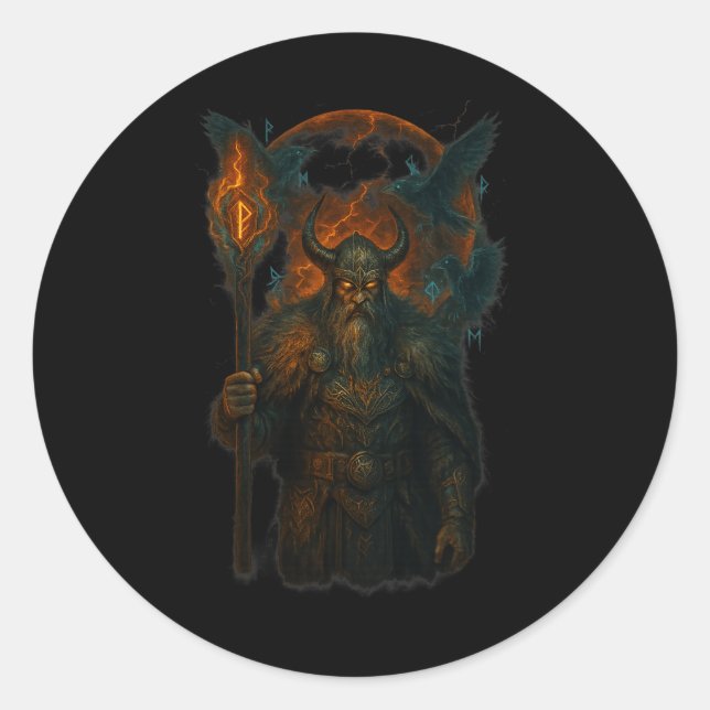 Raven Viking Halloween Design Norse Sorcerer Moon  Classic Round Sticker (Front)