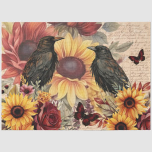 Raven Vintage Inspired Rustic Sunflowers & Roses  Tissue Paper