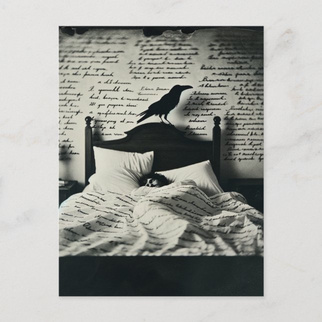 Raven Watches Over Poe Asleep Postcard (Front)