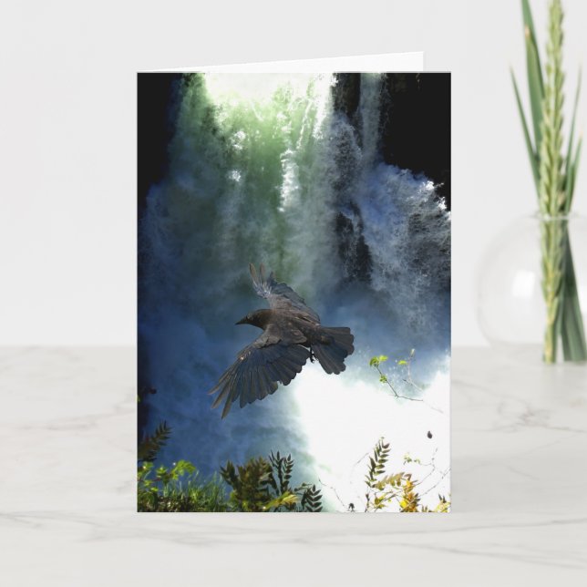 RAVEN & WATER FALL Nature Gifts Card (Front)