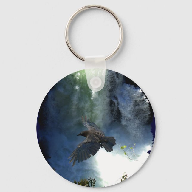 RAVEN & WATER FALL Nature Gifts Key Ring (Front)