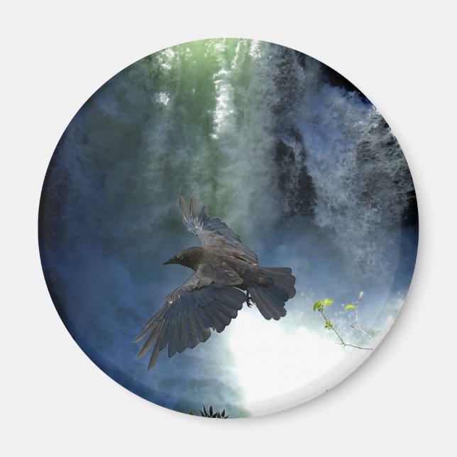 RAVEN & WATER FALL Nature Gifts Magnet (Front)
