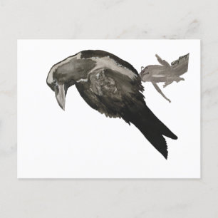 Raven Watercolor Postcard