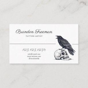 Raven White & Black on Skull Monochrome Tattoo  Business Card