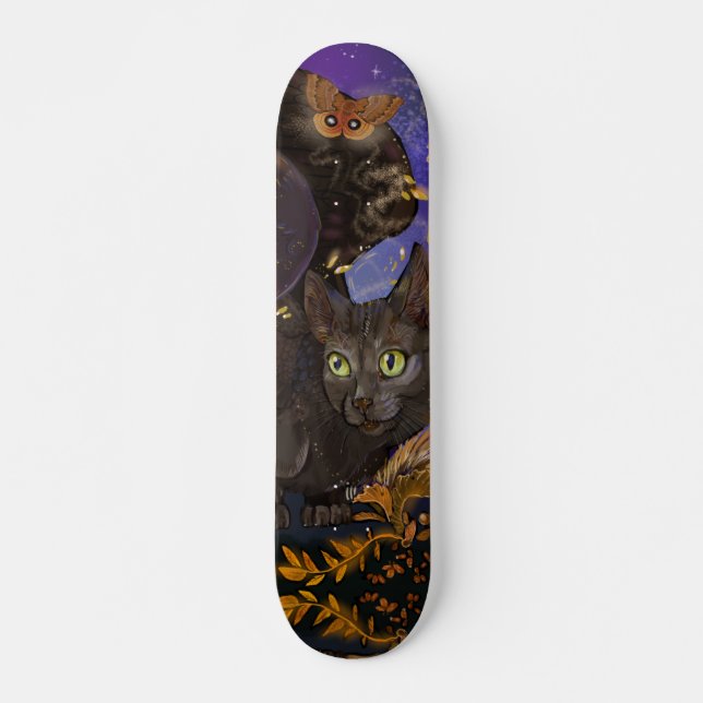 Raven Winged Autumn Magic Cat Skateboard (Front)