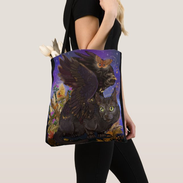 Raven Winged Autumn Magic Cat Tote Bag (Close Up)