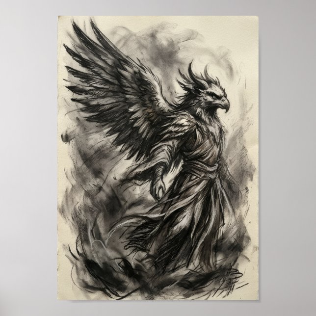 Raven Winged Spirit Guide Drawing Poster (Front)