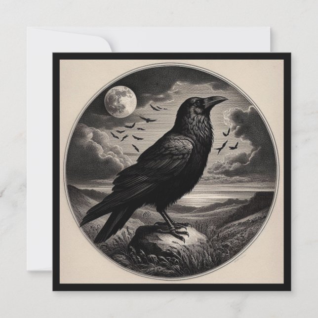 Raven with Moon and Sea Card (Front)