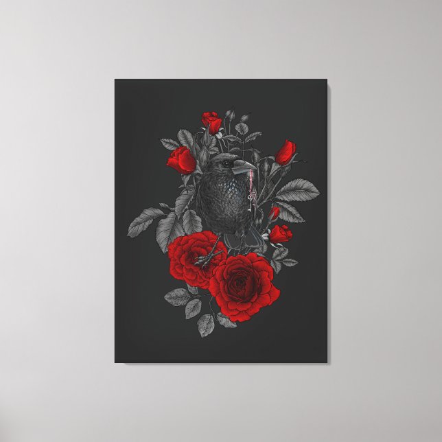 Raven with the key and roses canvas print (Front)