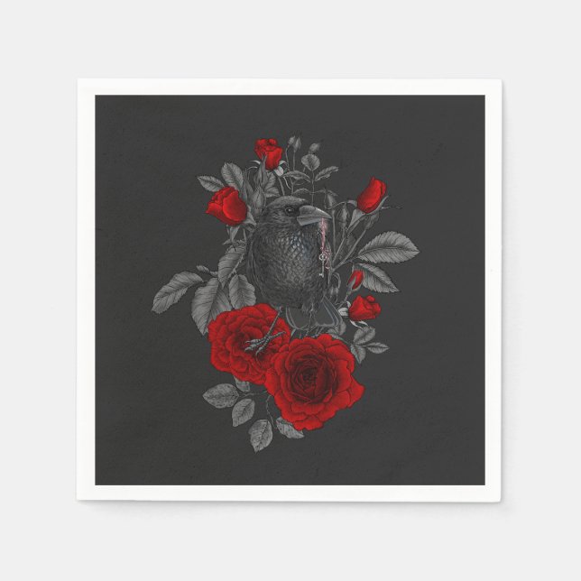 Raven with the key and roses napkin (Front)