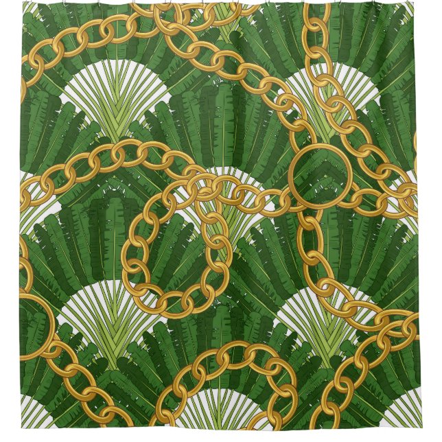 Ravenala & Gold Chains: Vintage Elegance Shower Curtain (Front)