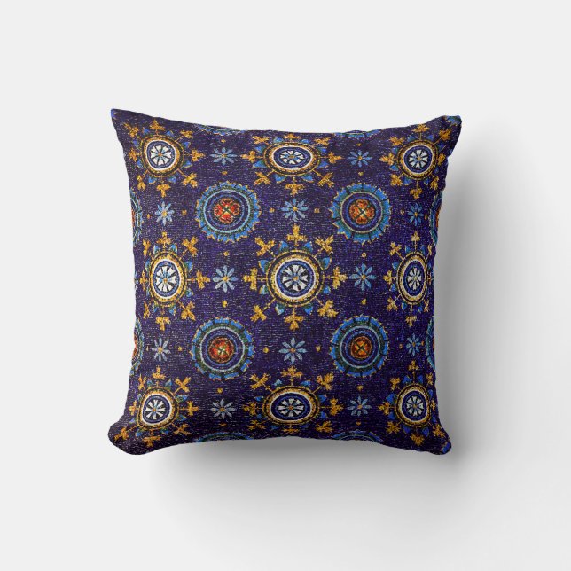 RAVENNA BYZANTINE MOSAICS,STARS,BLUE STARRY NIGHT CUSHION (Front)