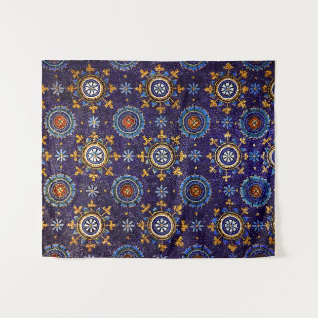 RAVENNA BYZANTINE MOSAICS,STARS,BLUE STARRY NIGHT TAPESTRY (Front (Horizontal))